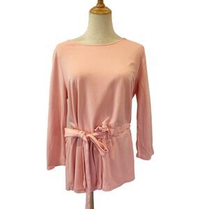 Halogen Pink Knit Top Side Tie at Waist Medium Cozy Soft Pastel